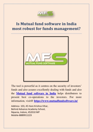 Is Mutual fund software in India most robust for funds management