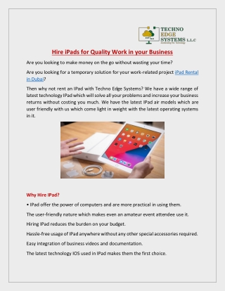 Hire iPads for Quality Work in your Business