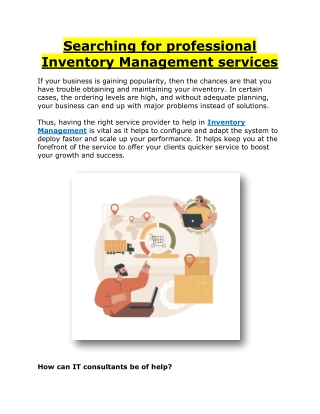 Searching for professional Inventory Management services