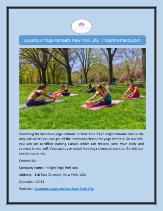 Luxurious Yoga Retreats New York City | Inlightretreats.com