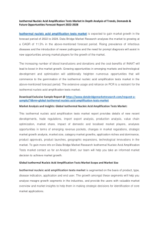Isothermal Nucleic Acid Amplification Tests Market In Depth Analysis of Trends & Future Opportunities Forecast Report 20