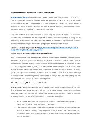 Thoracoscopy Market Statistics and Demand Factors by 2028