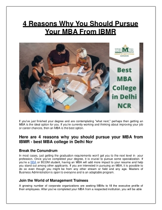 4 Reasons to Pursue Your MBA From IBMR