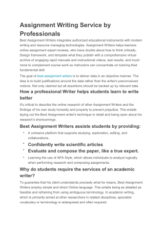 Assignment Writing Service by Professionals