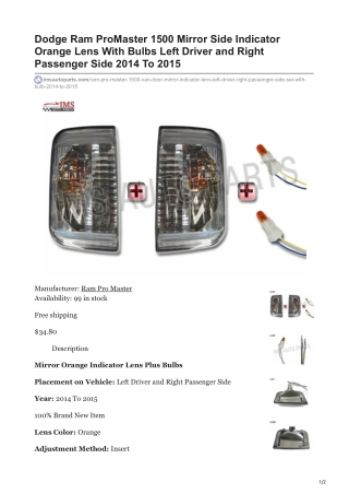 imsautoparts.com-Dodge Ram ProMaster 1500 Mirror Side Indicator Orange Lens With Bulbs Left Driver and Right Passenger