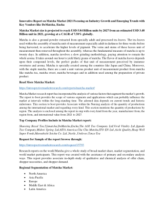Innovative Report on Matcha Market 2021