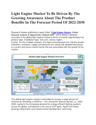Light Engine Market to Witness Significant Growth Owing to the Rising Demand