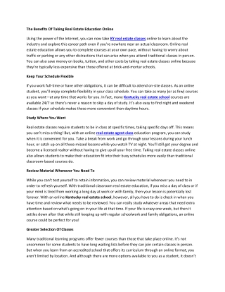 The Benefits Of Taking Real Estate Education Online