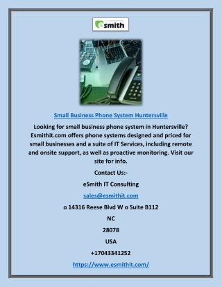 Small Business Phone System Huntersville | Esmithit.com