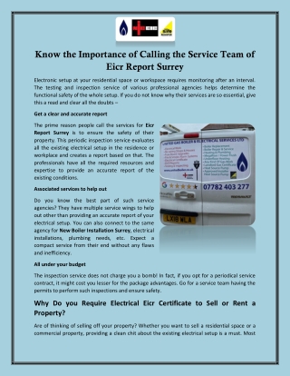 Know the Importance of Calling the Service Team of Eicr Report Surrey