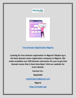 Free Domain Registration Nigeria | Mydot.ng