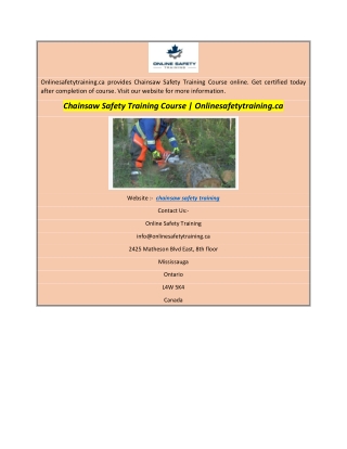 Chainsaw Safety Training Course  Onlinesafetytraining.ca