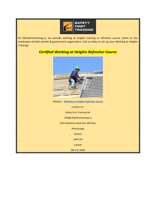 Certified Working at Heights Refresher Course