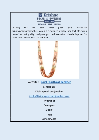 Coral Pearl Gold Necklace | Krishnapearlsandjewellers.com