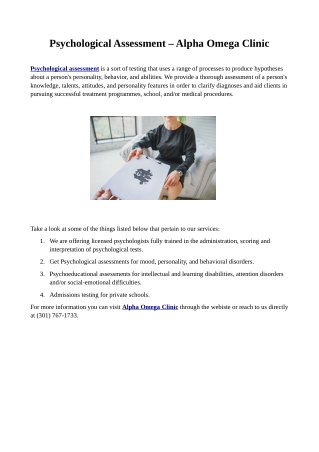 Psychological Assessment – Alpha Omega Clinic