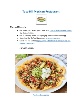 20% Off - Taco Bill Mexican Restaurant Menu Altona North, VIC