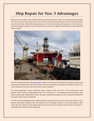 Ship Repair for You: 3 Advantages