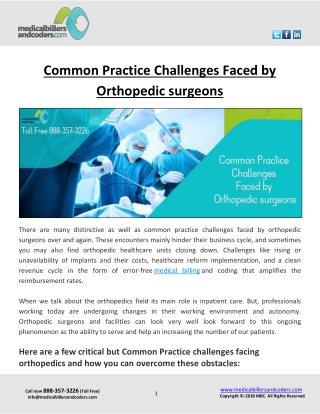 Common Practice Challenges Faced by Orthopedic surgeons