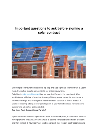 Important questions to ask before signing a solar contract