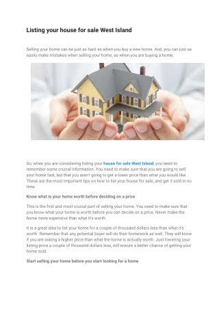 Listing your house for sale West Island