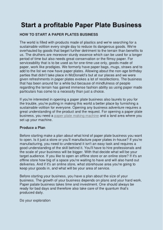 Start a profitable Paper Plate Business