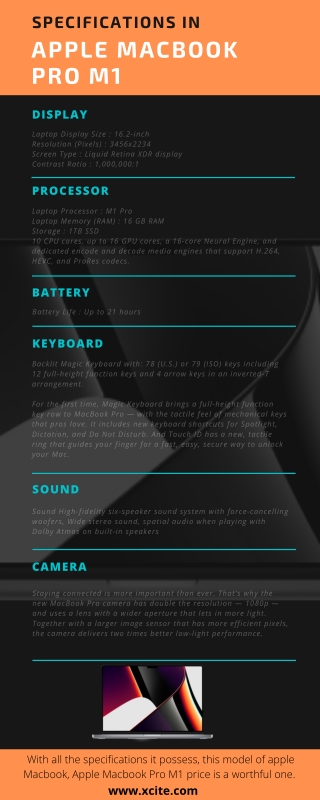Specifications in Apple Macbook Pro M1