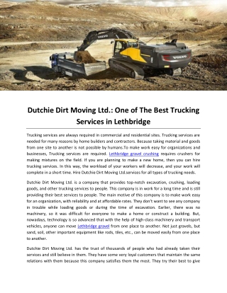 Dutchie Dirt Moving Ltd. One of The Best Trucking Services in Lethbridge