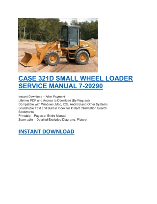 CASE 321D SMALL WHEEL LOADER SERVICE MANUAL 7-29290