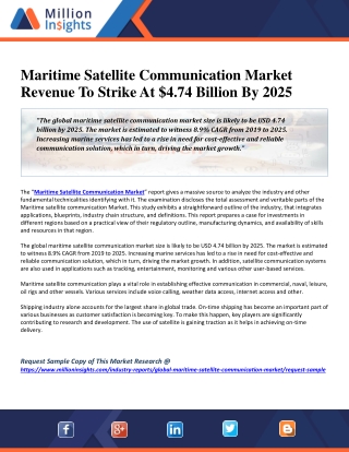 Maritime Satellite Communication Market Revenue To Strike At $4.74 Billion By 2025