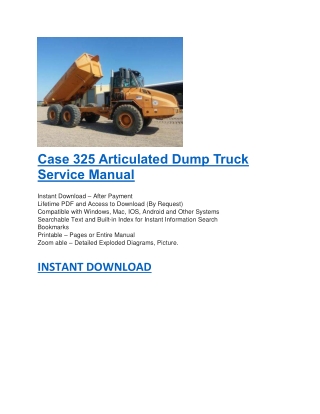Case 325 Articulated Dump Truck Service Manual