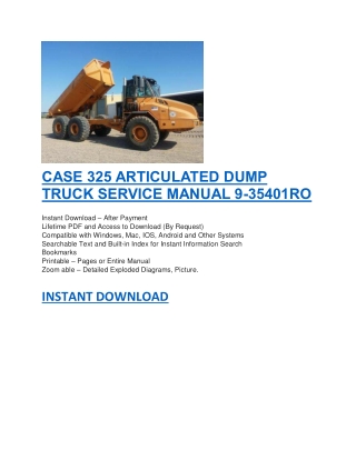 CASE 325 ARTICULATED DUMP TRUCK SERVICE MANUAL 9-35401RO