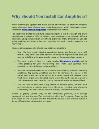 Why Should You Install Car Amplifiers