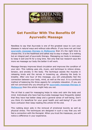 Get Familiar With The Benefits Of Ayurvedic Massage