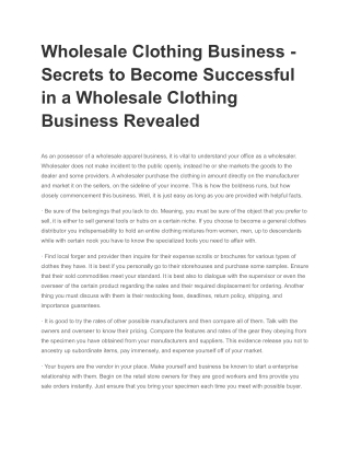 Wholesale Clothing Business - Secrets to Become Successful in a Wholesale Clothing Business Revealed