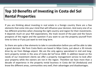 Top 10 Benefits of Investing in Costa del Sol Rental Properties