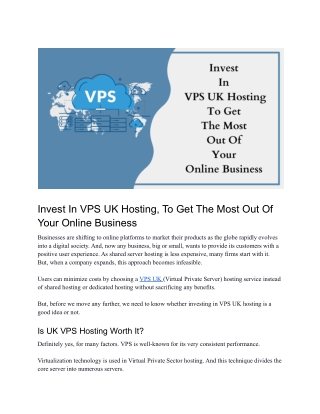 Invest In VPS UK Hosting, To Get The Most Out Of Your Online Business