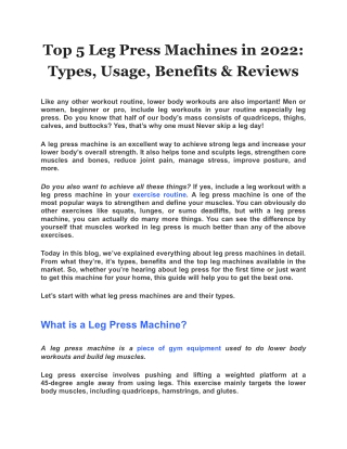 Top 5 Leg Press Machines in 2022: Types, Usage, Benefits & Reviews