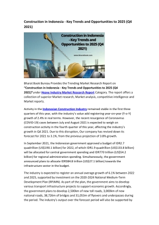 Construction in Indonesia - Key Trends and Opportunities to 2025 (Q4 2021)