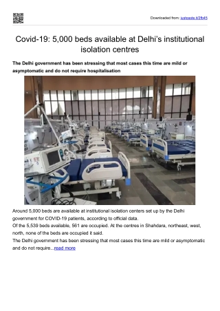 Covid-19_5,000 beds available at Delhi’s institutional isolation centres