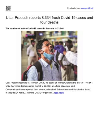Uttar Pradesh reports 8,334 fresh Covid-19 cases and four deaths