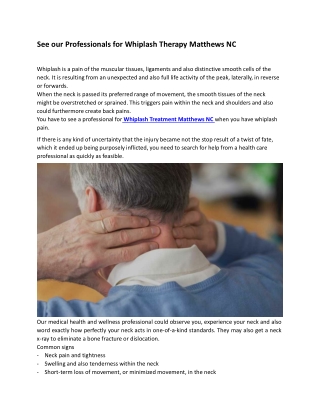 See our Professionals for Whiplash Therapy Matthews NC