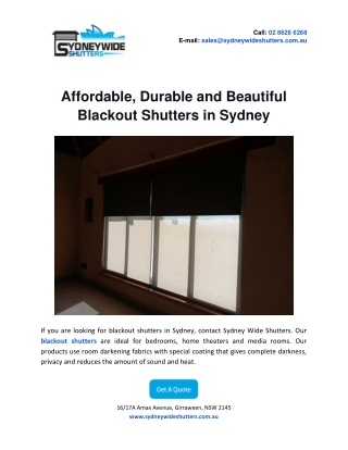 Affordable, Durable and Beautiful Blackout Shutters in Sydney