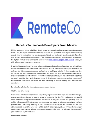 Benefits To Hire Web Developers From Mexico