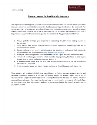 Divorce Lawyers Per Excellence in Singapore