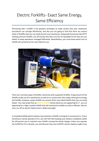 Electric Forklifts - Exact Same Energy, Same Efficiency