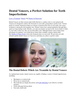 Dental Veneers, a Perfect Solution for Teeth Imperfections