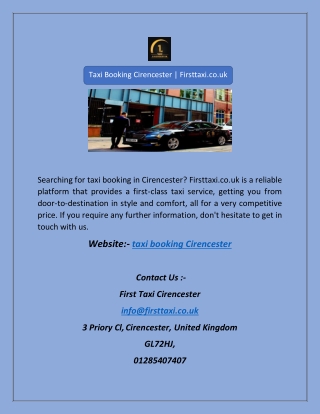 Taxi Booking Cirencester | Firsttaxi.co.uk