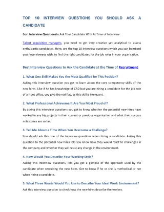 TOP 10 Interview Questions You Should Ask A Candidate!