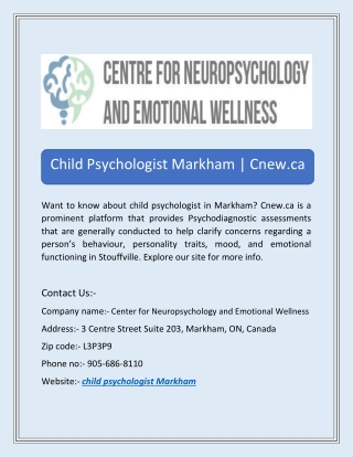 Child Psychologist Markham | Cnew.ca