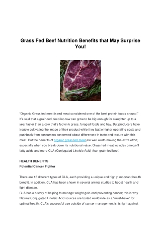 Grass Fed Beef Nutrition Benefits that May Surprise You